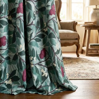 Arbutus Baies Rouges William Morris Vert Floral Rideau de Velours