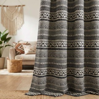 Aztec Ikat Noir et Blanc Rayé Horizontal Géométrique Rideau