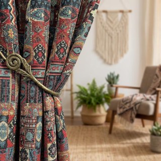 BOHO Rhapsodie Rideau Géométrique Multicolore Rouge 2