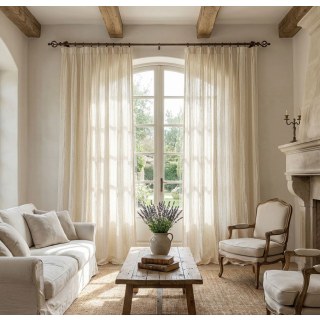 Broyée Drift crème Lin Style Crinkle Voile Rideau 3