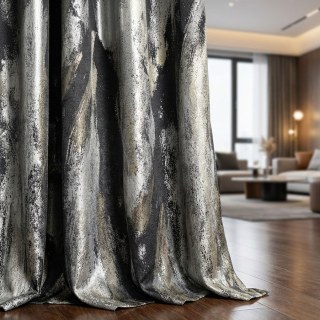 Brushwork de luxe Jacquard Gris & Argent Rideau abstrait 2