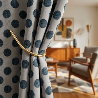 Dottie Délice Mid Century Modern Dusky Teal Polka Dot Chenille Rideau 2