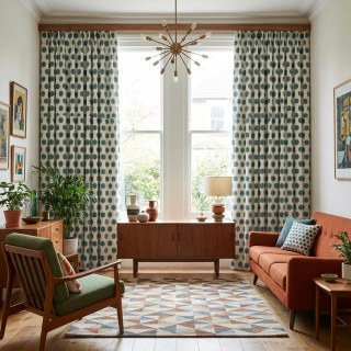 Dottie Délice Mid Century Modern Dusky Teal Polka Dot Chenille Rideau