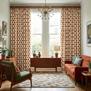 Dottie Delight Mid Century Modern Terracotta Orange Polka Dot Chenille Rideau
