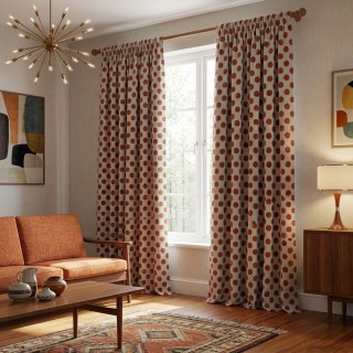 Dottie Delight Mid Century Modern Terracotta Orange Polka Dot Chenille Rideau 2