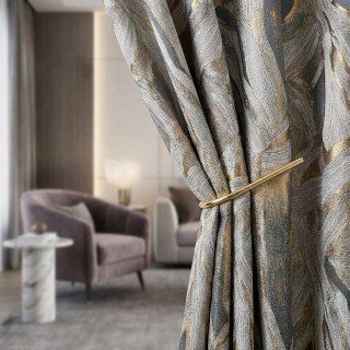 Dreamscape Luxe Jacquard Résumé Rideaux gris et or 3