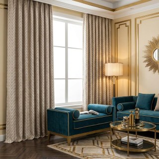 Élégant Rideau Chevron Champagne et Mocha de Style Art Déco avec Détails Dorés 2