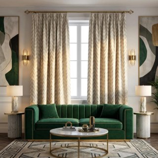 Élégant rideau chevrons Art Déco ivoire avec détails dorés