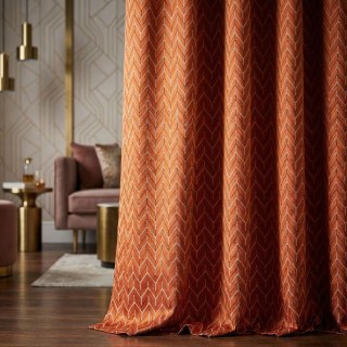 Élégant Rideau Chevron Orange Style Art Déco