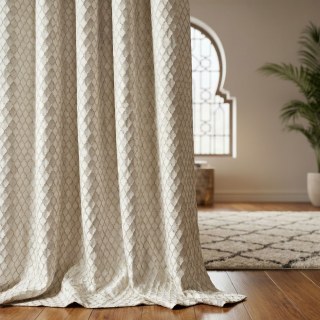 Tenture Jacquard 3D Treillis Chic Crème Arabesque avec Détails Dorés