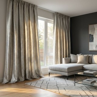 Champ de Gold Luxe Jacquard Grain Motif Rideau Mocha avec Détails Dorés 3