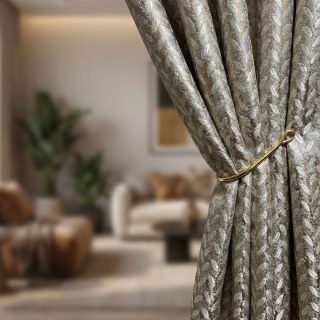 Champ de Gold Luxe Jacquard Grain Motif Rideau Mocha avec Détails Dorés 2