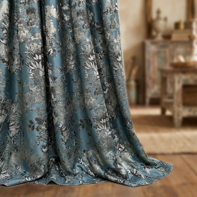Rêve Floral Jacquard Rideaux Bleu Œuf de Canard 1