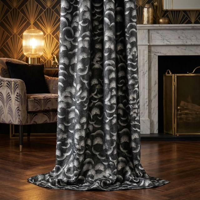 Fanburst Art déco Rideaux géométriques noirs et blancs 1