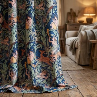 Forêt Orchestrale Marine Bleu Foncé Rideaux à Motif Floral Style Lin