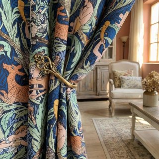 Forêt Orchestrale Marine Bleu Foncé Rideaux à Motif Floral Style Lin 2