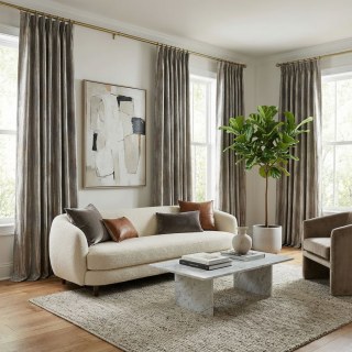 Cascades Dorées Texturées Rayées Gris et Or Rideau