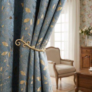 Golden Grove Luxe Jacquard Rideau Soie Bleu 2