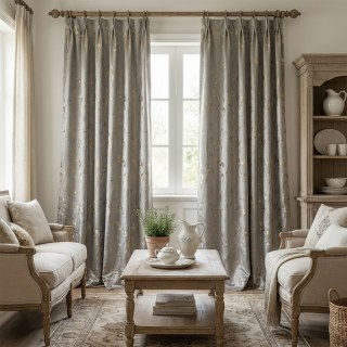 Golden Grove Luxe Jacquard Soie Gris et Or Rideau 3