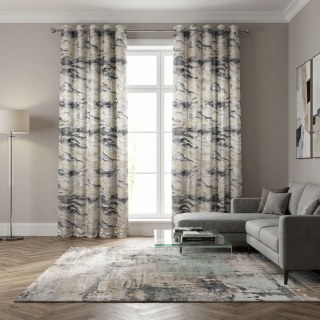 Marbre Luxe Jacquard Texturé Anthracite & Crème Rideau avec Paillettes Dorées 4