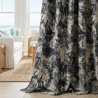Midnight Palms Encre Bleu Marine Rideaux Tropicaux Floraux