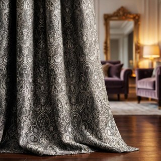 Nouveaux Classiques Damas Jacquard Rideau Gris Anthracite Foncé 2