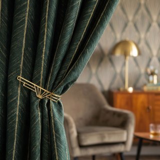 Nouveau Look Luxe Art Déco Chevron Vert Foncé & Or Étincelant Rideau Géométrique 2