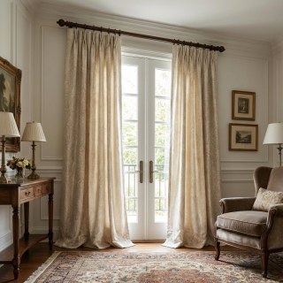 Opulent Floral Luxe Jacquard Beige Crème Rideau Damassé 2