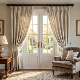 Opulent Floral Luxe Jacquard Satiné Beige Crème Rideau Damassé 4