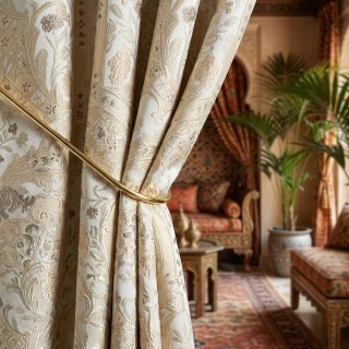 Palais Arabesque Jacquard Crème Champagne Damask Rideaux 3