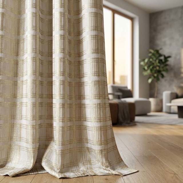 Palais Aurum Crème Or Vérifié Plaid Rideaux 1