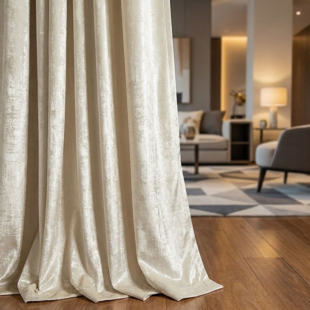 Rideau en velours texturé crème blanc cassé de qualité supérieure 1