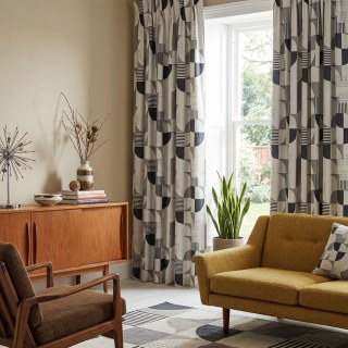 Retro Rhythm Moderne du Milieu du Siècle Rideau Géométrique Noir Blanc et Gris 1