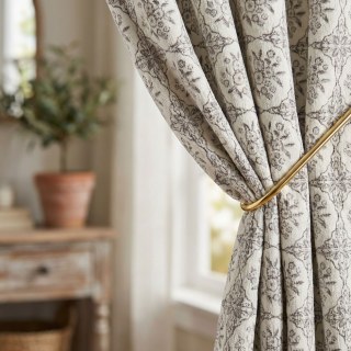 Rose Medallion Noir et Blanc Chenille Florale Rideau 2