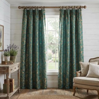 Rose Reverie Vert Foncé et Or Rideau Floral Jacquard 3D