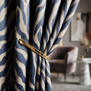 Savannah Luxe Jacquard Marine Imprimé Zèbre Rideau 3