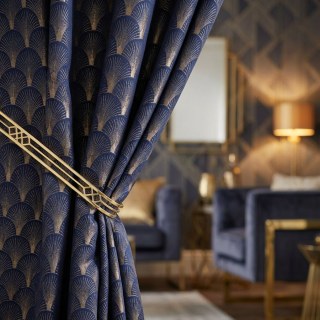 La Luxueuse Rideau Géométrique Marine et Or à Motif Coquillage Art Déco des Années Folles 3