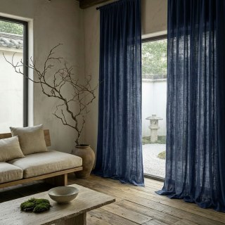 Wabi Sabi Lin pur Lin Minuit Rideau voile lourd bleu foncé