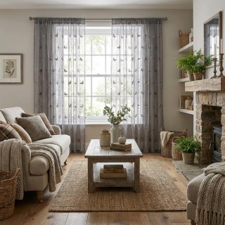 Aile Chuchotante Brodé Papillon Gris Voilage Rideau 3