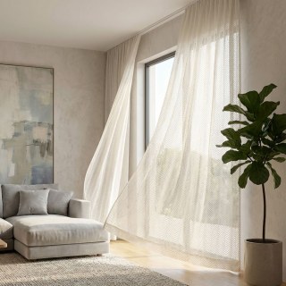 Voile de sirène blanc à motif herringbone en maille fine transparente pour rideau 4