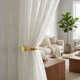 Voile de sirène blanc à motif herringbone en maille fine transparente pour rideau 2