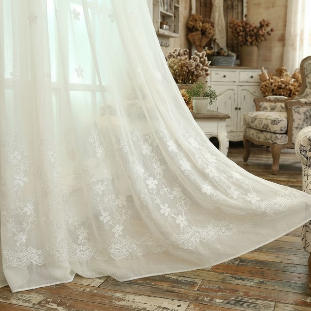 Touch Of Grace Brodé Blanc Fleur Voile Rideau 1