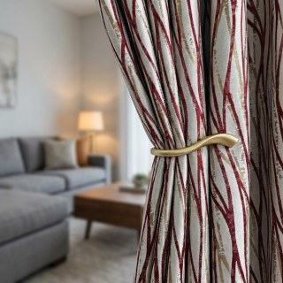 Woven Drift Résumé Rideau rouge de Bourgogne géométrique avec des Accents d'or métallisé 2