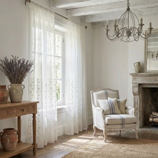 Floral Fantasy Brodé à Volants Ivoire Blanc Rideau en Voile 4