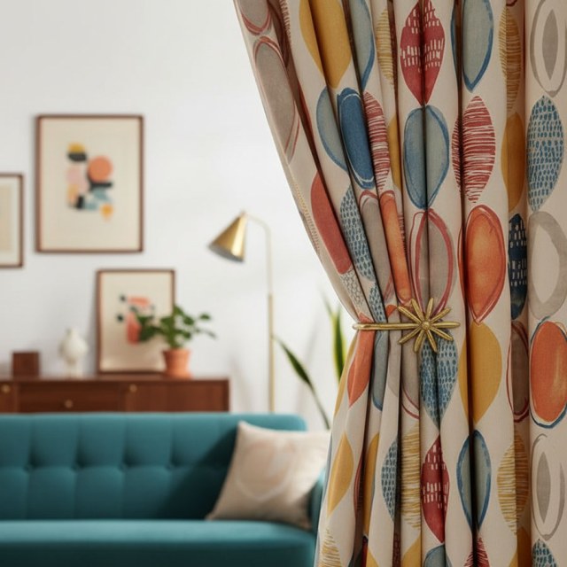 Infinity Rouge Moderne Motif Géométrique Rideau 1