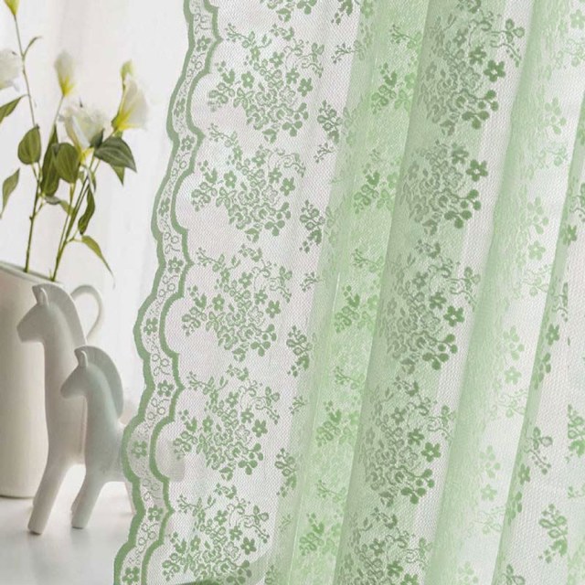 Dentelle Rideau Posey Vert Pastel Rideaux en Voile 1