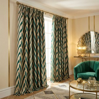 Ocean Wave Elegance Vert foncé et or Art Déco Rideaux géométriques 4