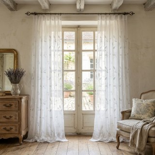 Creeper's Whisper Rideau en Voile Brodé Feuilles Ivoire Blanc 3