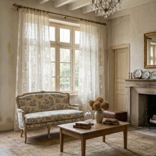 Enchanté Jardin Rose et papillon Floral Ivoire blanc Voile Rideau