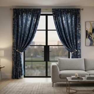 Enigma Sheen Bleu Bleu Gilded Rideaux de velours 3